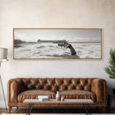 Revolver On Beach, Western Vibes, Americana Style, Framed Canvas Print, Man Cave Wall Art, Bold Statement Decor, Coastal Contrast