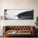Forest Cliffs, Quiet Bay, Monochrome Coast, Canvas Print, Nature Photography, Modern Rustic Wall Art, Entryway or Office Decor