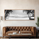 Tropical Beach Scene, Palm Tree Horizon, Ocean Serenity, Island Life, Framed Canvas Print, Coastal Wall Art, Living Room Decor, Minimalist Vibe