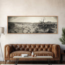 Cracked Earth Drought, Barren Landscape, Nature Drama, Earth Tones, Framed Canvas Print, Fall Wall Art, Study Room Decor, Minimalist Style