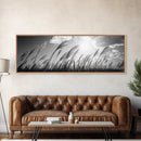 Windy Grass Field, Sunlit Sky, Nature Movement, Prairie Glow, Framed Canvas Print, Fall Wall Art, Living Room Decor, Boho Rustic Aesthetic