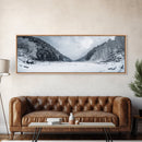Snowy Pines, Winter Forest, Cold Wilderness, Framed Canvas Print, Christmas wall art, lodge decor, mountain retreat art, woodland art