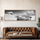 Arctic Stream, Mountain Snow, Clear Sky, Framed Canvas Print, Scandinavian decor, nature wall art, winter bedroom print, cool color tones