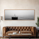 Solitary Sea Buoy, Calm Ocean View, Black White Minimalist, Nautical Canvas Print, Peaceful Coastal Wall Art, Bedroom Decor