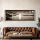 Sepia Horizon, Sunset Lake, Nature Tranquility, Canvas Print, cabin wall decor, warm autumn lake art, peaceful sepia photography