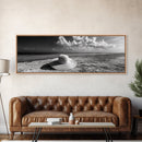 Beach Hat Scene, Coastal Escape, Sunny Seaside Moment, Framed Canvas Print, Modern Boho Bedroom Art, Summer Inspired Wall Decor