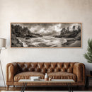 Wild Coastline, Rugged Waves, Stormy Shore, Nature Photography, Framed Canvas Print, Fall Living Room Wall Art, Rustic Coastal Decor