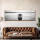 Still Canoe, Lake Mirror, Serene Water, Monochrome Boat, Framed Canvas Print, minimalist wall art, peaceful bedroom decor, boho lake style