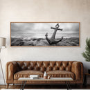 Anchor Shore, Ocean Symbol, Coastal Rust, Nautical Fog, Framed Canvas Print, Bathroom Decor, Marine Wall Art, Minimalist Nautical Style