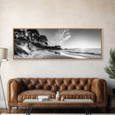 Forest Edge Beach, Coastal Sandscape, Sunset Sky, Canvas Print, Black and White Landscape, Coastal Living Room Art, Natural Vibes