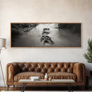 Footprints in Sand, Nature Pathway, Tranquil Stream, Framed Canvas Print, Mindful Journey Art, Rustic Entryway Wall Photography