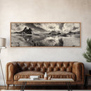 Coastal Rocks, Ocean Reflection, Dramatic Sky, Framed Canvas Print, Beach Landscape Photography, Fall Living Room Wall Art