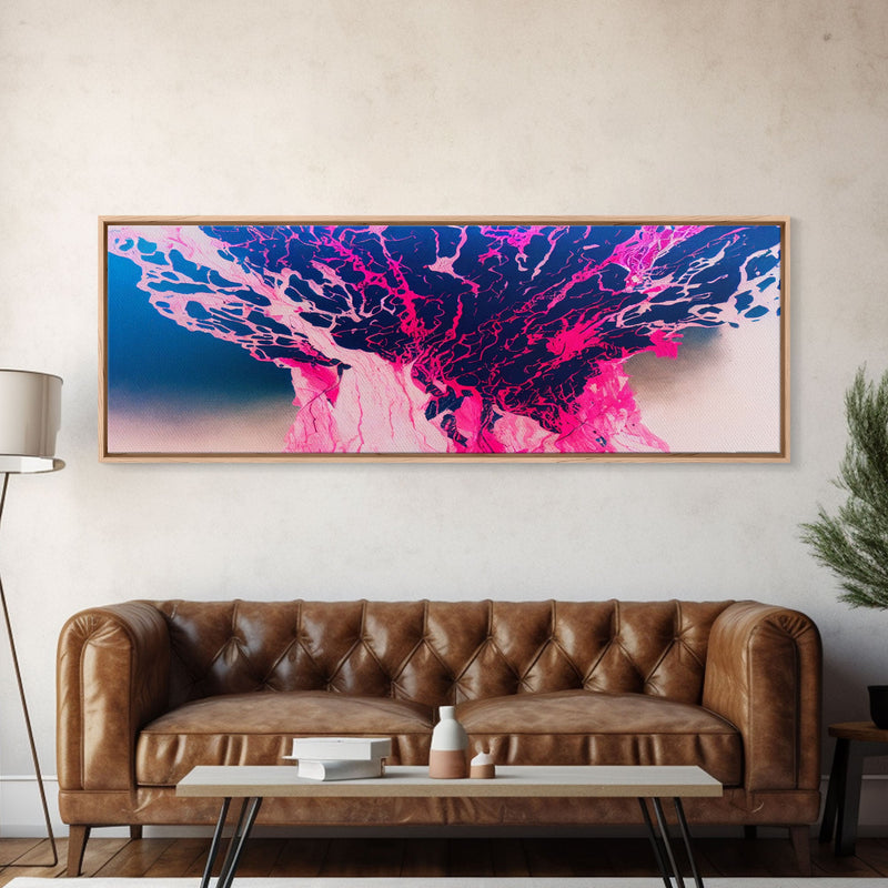 Bubblegum Pink Abstract Explosion Art, Extra Large Wall Art, Framed Panoramic Canvas Print, Framed Wall Art