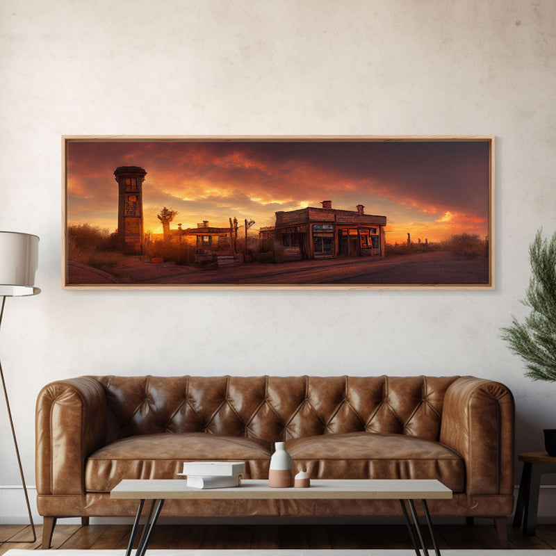 Wild West Abandoned Saloon, Extra Large Wall Art, Framed Panoramic Canvas Print, Framed Wall Art