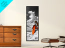 Surfer Beach Day, Orange Surfboard, Ocean Mood, Framed Canvas Print, Tropical Wall Art, Coastal Bedroom Decor, Modern Minimalist Style