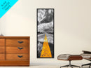 Yellow Road Line, Moody Highway, Stormy Skies, Monochrome Vibes, Framed Canvas Print, Modern Office Art, Minimalist Photography Decor