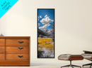 Golden Field, Mountain Range, Blue Sky, Framed Canvas Print, Autumn Landscape Art, Nature Lover Gift, Cabin Wall Art, Rustic Farmhouse Decor