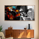 Guitarist, Music, Expression, Moody musical moment captured in this Framed Canvas Print, Boho Music Room Art, Artistic Studio Wall Art