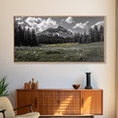 Mountain, Meadow, Wildflowers, Alpine meadow bloom and majestic peak on this Framed Canvas Print, serene Nature Wall Art for Entryway