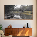 Tranquil Forest, Peaceful Pond, Autumn Riverbank, Framed Canvas Print, Nature Photography, Entryway Art, Fall Vibes, Rustic Wall Decor