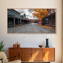 Wild West Town, Autumn Trees, Empty Street, Color Pop, Framed Canvas Print, Rustic Wall Decor, Hallway Art, Americana Style