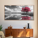 Pink Tree Reflections, Minimal Nature Art, Monochrome Landscape Canvas Print, Tranquil Bedroom or Living Room Wall Decor