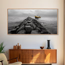 Ship At Sea, Yellow Boat, Ocean Journey, Nautical Photography, Canvas Print, Coastal Wall Art, Bathroom Decor, Minimalist Ocean Art