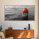 Orange Buoy Water, Marine Marker, Sea Navigation, Ocean Decor, Canvas Print, Coastal Living Room Art, Minimal Nautical Wall Decor
