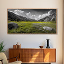 Mountain Meadow, Alpine Landscape, Nature Photography, Wildflower Field, Framed Canvas Print, Bedroom Wall Art, Summer Vibes, Scenic Escape