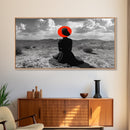 Red Hat Woman, Surreal Desert, Fashion Silhouette, Framed Canvas Print, Minimalist Wall Art, Bold Modern Decor, Bedroom Gallery Style