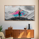 Rainbow Mountain, Vibrant Summit, Hiker Adventure, Canvas Print, Surreal Landscape Art, Wanderlust Wall Decor, Modern Office Artwork