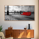Red Swing, Skyline View, Urban Romance, Canvas Print, Cityscape Wall Art, Modern Minimalist Decor, Contemporary Bedroom Accent