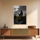 Yellow Dress, Guitar Girl, Sunset Silhouette Scene, Framed Canvas Print, Boho Music Lover Wall Art, Bedroom Fall Vibes Decor