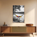 Hammock Lake Scene, Peaceful Nature Art, Fall Outdoors, Relaxed Escape, Framed Canvas Print, boho decor, bedroom art, cozy wall print