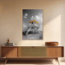 Lifeguard Tower Yellow, Beach Escape, Summer Vibe Art, Ocean Watch Post, Framed Canvas Print, coastal home decor, beach house wall art