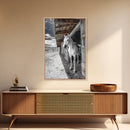 White Horse, Western Ranch, Rustic Stable, Cowboy Framed Canvas Print, Farmhouse Wall Art, Country Living Room Decor, Black White Art