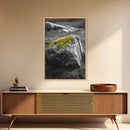 Mossy Stone Closeup, Earthy Nature Texture, Minimal Landscape Print, Framed Canvas Print, Modern Office Wall Decor, Zen Rock Art