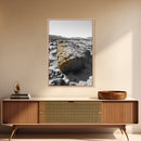Yellow Lichen Rock, Monochrome Landscape, Desert Texture, Canvas Print, Rustic Wall Art, Minimalist Decor, Entryway or Office Art
