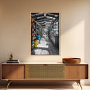 Market Stroll, Beach Shop, Coastal Market, Tropical Life, Framed Canvas Print, Boho Beach Art, Kitchen or Entryway Wall Art