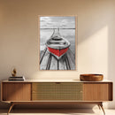 Red Rowboat, Dock Stillness, Minimalist Lake Scene, Canvas Print, Nautical Wall Art, Bathroom Decor, Tranquil Seascape, Coastal Aesthetic