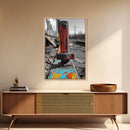 Red Peg, Graffiti Steel, Urban Rust Texture, Canvas Print, Industrial Wall Art, Modern Loft Decor, Urban Decay Photography