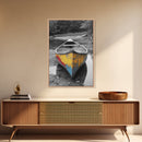 Rustic Canoe, Weathered Paint, River Adventure Art, Framed Canvas Print, Cabin Wall Decor, Color Pop Nature Photography