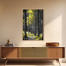Yellow Forest, Tall Pines, Woodland Scene, Framed Canvas Print, Modern Nature Wall Art, Cabin Living Room Decor, Fall Forest Art