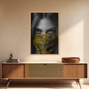 Yellow Bandana Girl, Intense Eyes, Street Portrait, Framed Canvas Print, Modern Photography, Teen Bedroom Wall Art, Bold Style