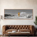 Yellow Suit, Surreal Desert, Lone Wanderer, Conceptual Art — Framed Canvas Print, Modern Art, Office Decor, Minimalist Statement Piece