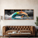 Color Splash Dolphin, Ocean Leap, Vibrant Marine, Joyful Moment — Canvas Print, Bathroom Decor, Beach House Wall Art, Pop Art Style