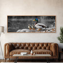 Duck Family, Nature Scene, Wildlife Birds, Lake Reflections, Framed Canvas Print, Nursery Decor, Cozy Art, Nature Lover Gift