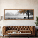 Foggy Lake, Autumn Tree, Peaceful Bench, Serene Nature, Framed Canvas Print, Fall Wall Decor, Zen Living Room Art, Bedroom Decor