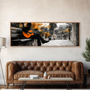 Spanish Guitar, Rustic Music Scene, Autumn Colors, Framed Canvas Print, Fall Wall Art, Living Room Decor, Folk Art, Warm Rustic Charm