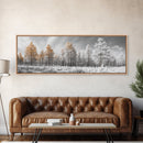 Snowy Forest Landscape, Frosted Pine Trees, Winter Wonderland Scene, Framed Canvas Print, Nordic Minimalist, Holiday Wall Art